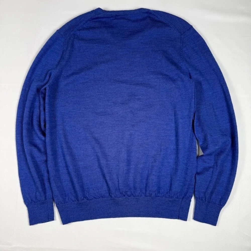 Calvin Klein Sweater Mens L Blue Extra Fine Merino Wool V Neck Knit Pullover